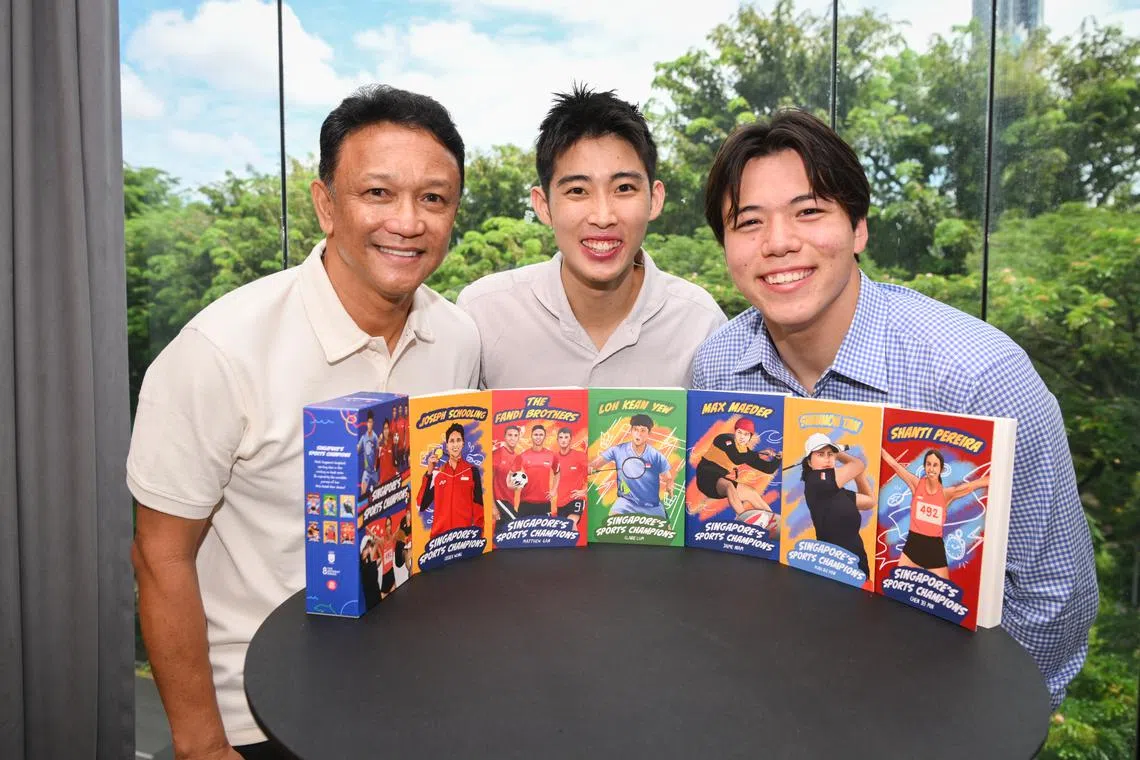 (From left) Fandi Ahmad, Loh Kean Yew and Max Maeder at the launch of Singapore's Sports Champions at *Scape on Aug 5.