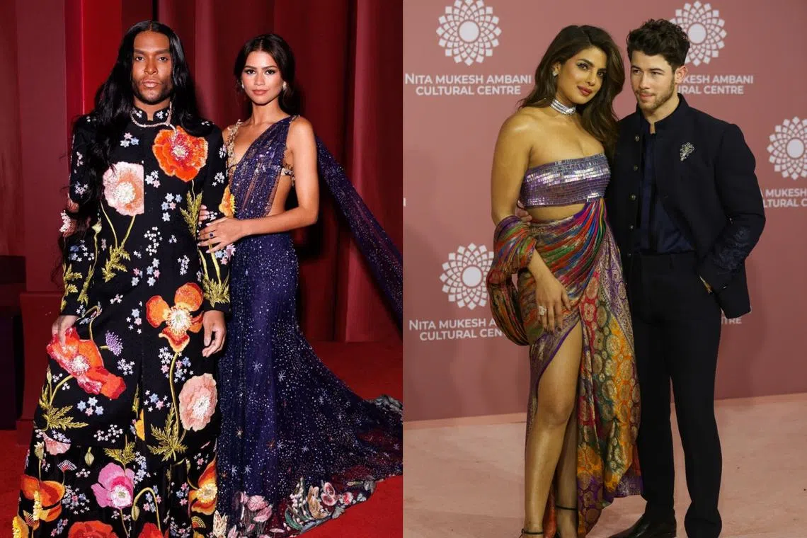 (From left) Stylist Law Roach and actors Zendaya, Priyanka Chopra and Nick Jonas at the Nita Mukesh Ambani Cultural Centre opening in Mumbai on April 1. 
