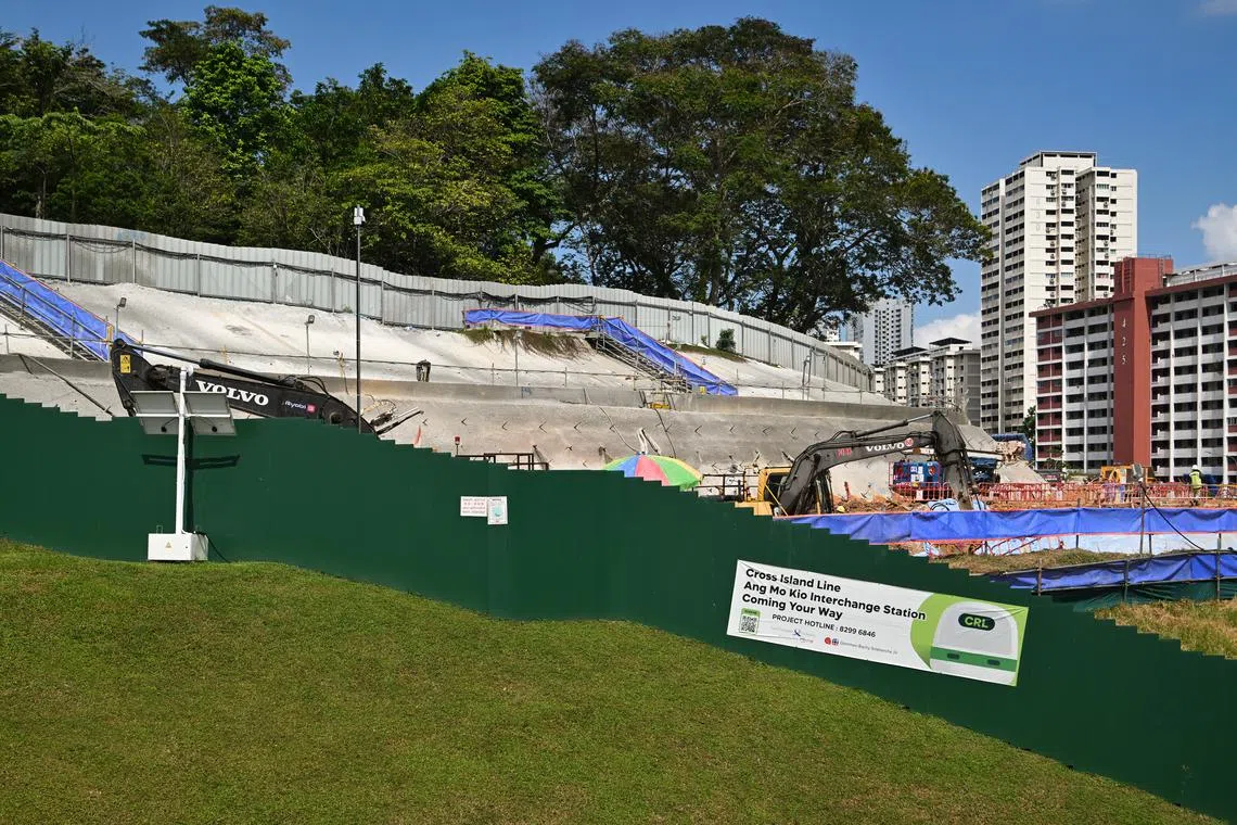The construction of the Cross Island Line at Ang Mo Kio Interchange Station on Mar 23.