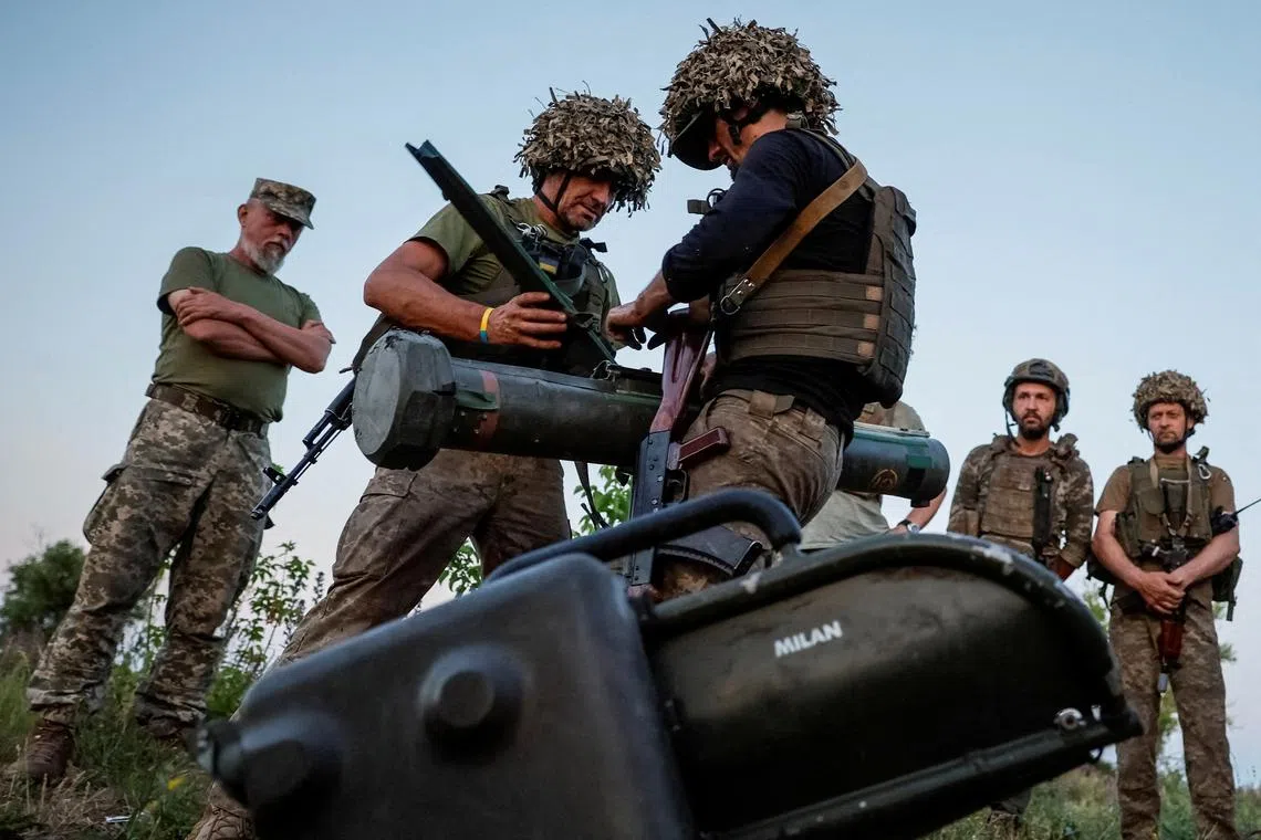 FILE PHOTO: Ukrainian service members of the 33rd Separate Mechanised Brigade practice firing an anti-tank guided missile weapon system MILAN as they attend a military drill near a frontline, amid Russia's attack on Ukraine, in Donetsk region, Ukraine June 13, 2024. REUTERS/Alina Smutko/File Photo