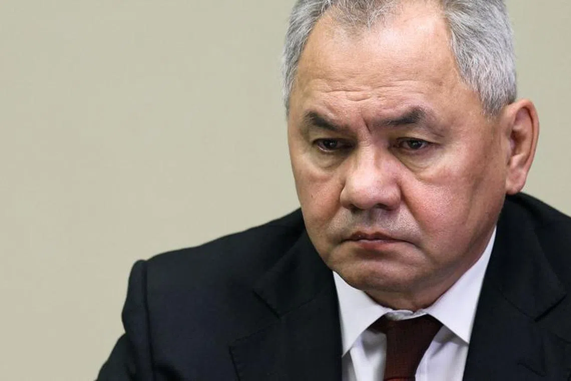 Russian Defence Minister Sergei Shoigu attends a meeting of President Vladimir Putin with members of Security Council and the government and the heads of law enforcement agencies, at the Novo-Ogaryovo state residence outside Moscow, Russia October 30, 2023. Sputnik/Gavriil Grigorov/Pool via REUTERS