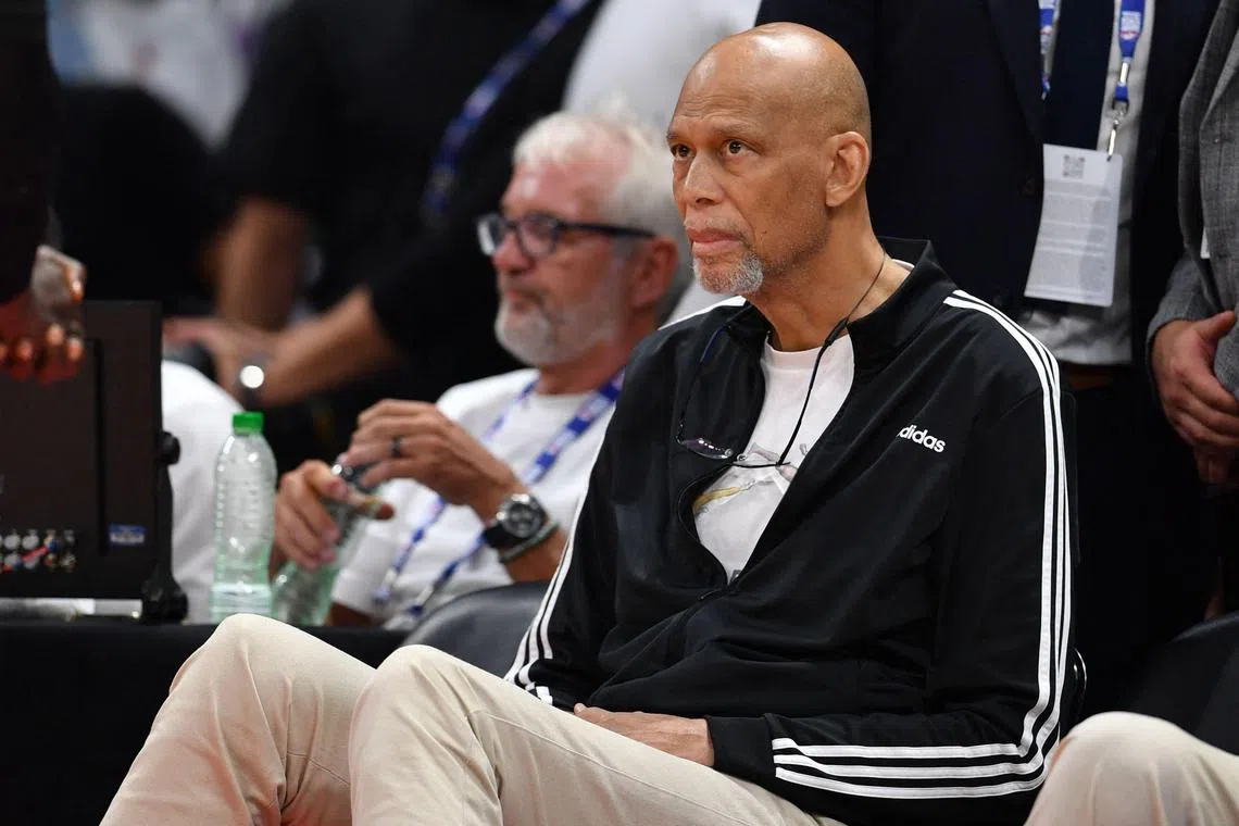 NBA legend Kareem Abdul-Jabbar during a pre-season game between the Dallas Mavericks and the Minnesota Timberwolves at the Etihad Arena in Abu Dhabi.