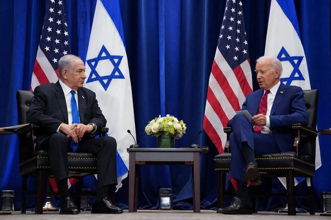 FILE PHOTO: U.S. President Joe Biden lholds a bilateral meeting with Israeli Prime Minister Benjamin Netanyahu on the sidelines of the 78th U.N. General Assembly in New York City, U.S., September 20, 2023. REUTERS/Kevin Lamarque/File Photo