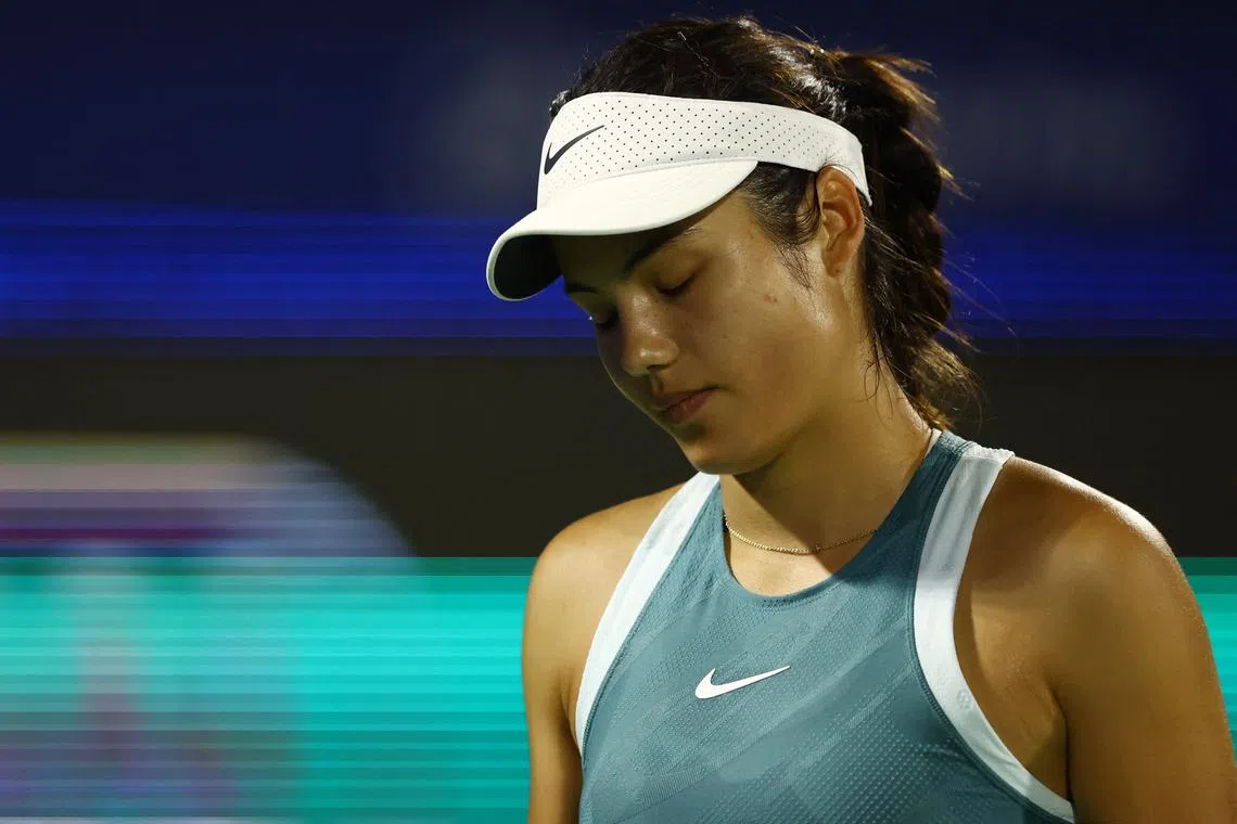 FILE PHOTO: Tennis - Dubai Championships - Dubai Tennis Stadium, Dubai, United Arab Emirates - February 16, 2025 Britain's Emma Raducanu during her round of 64 match against Greece's Maria Sakkari REUTERS/Amr Alfiky/File Photo