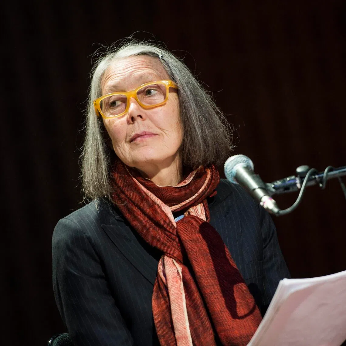 epa13289297 (FILE) Canadian poet and essayist Anne Carson performs her work 'Antigonick' at the Moderna Museet art gallery in Stockholm, Sweden, 08 May 2025 (issued 08 October 2026). The Swedish Academy announced on 08 October 2026 that Carson has been awarded the 2026 Nobel Prize in Literature for her poetry and translations of classical Greek texts.  EPA/PONTUS LUNDAHL  SWEDEN OUT