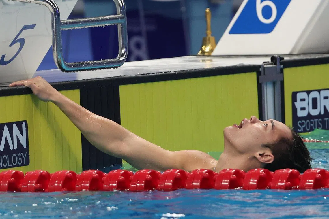 Singapore's Teong Tzen Wei after winning silver in the 50m butterfly at the Asian Games.