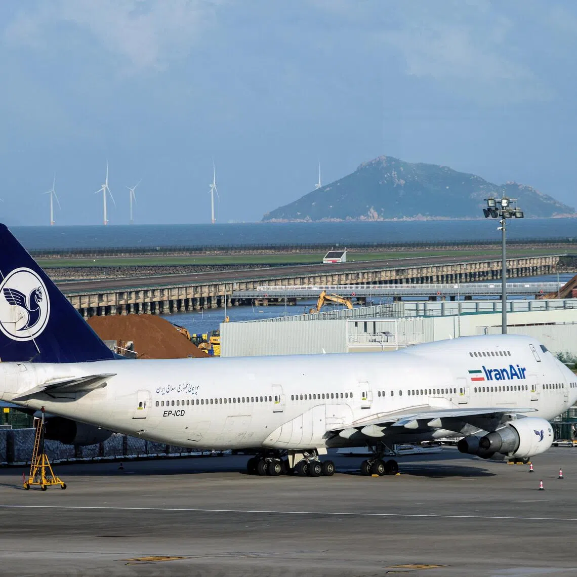 An Iran Air Boeing 747-200 aircraft parked at a cargo apron at Macau International Airport on Aug 24.