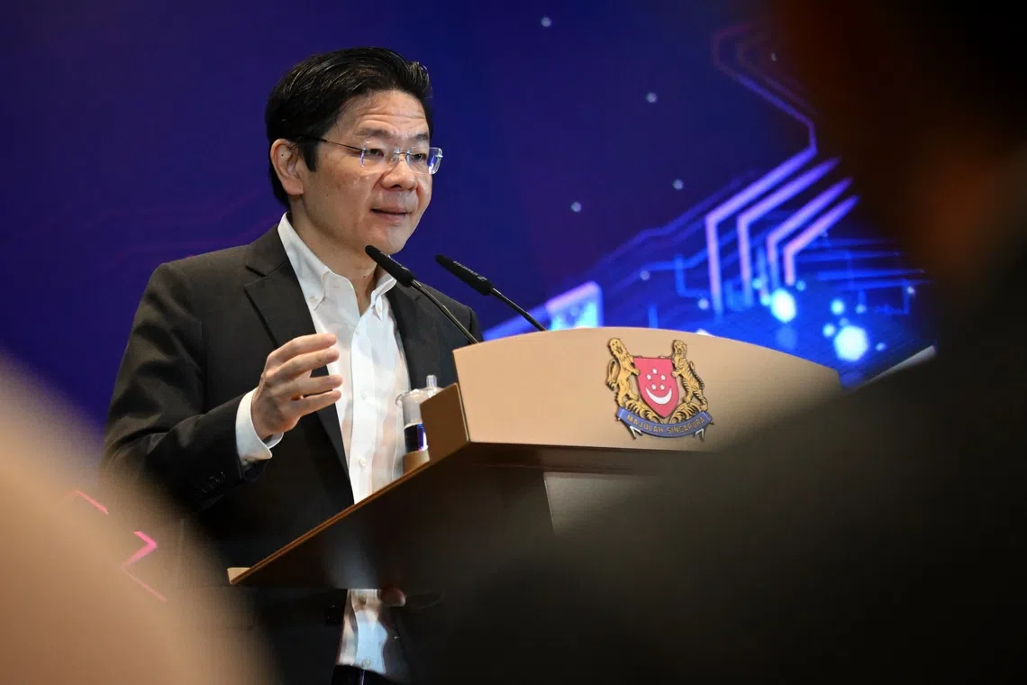 Prime Minister Lawrence Wong speaking at the SkillsFuture Summit for Businesses on Sept 16.