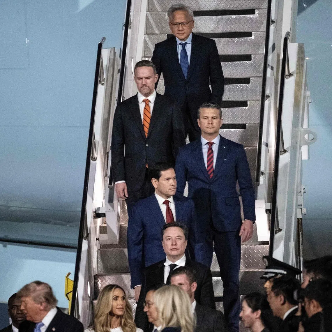 US President Donald Trump's entourage includes top administration officials and America's most powerful executives.