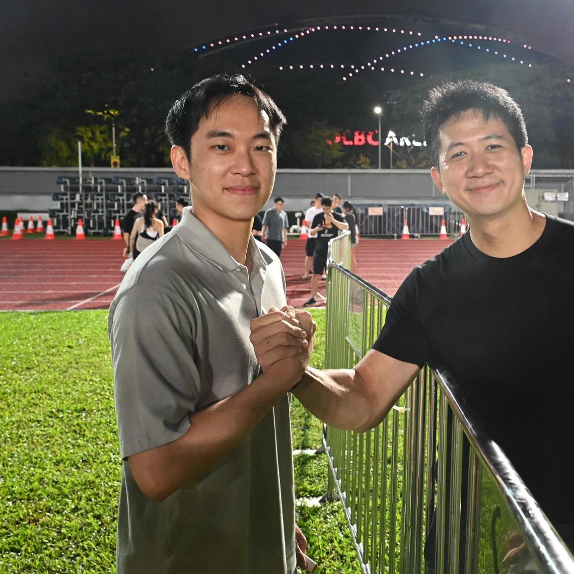 #IC from left , Independent candidate for Mountbatten Jeremy Tan meeting independent candidate for Radin Mas Darryl Lo after the rally at Home of Athletics on May 1, 2025.