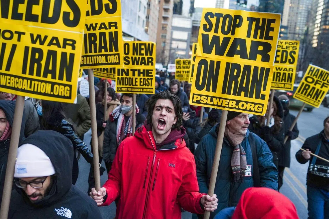 A protest against US military action in Iran in New York City on March 2. 