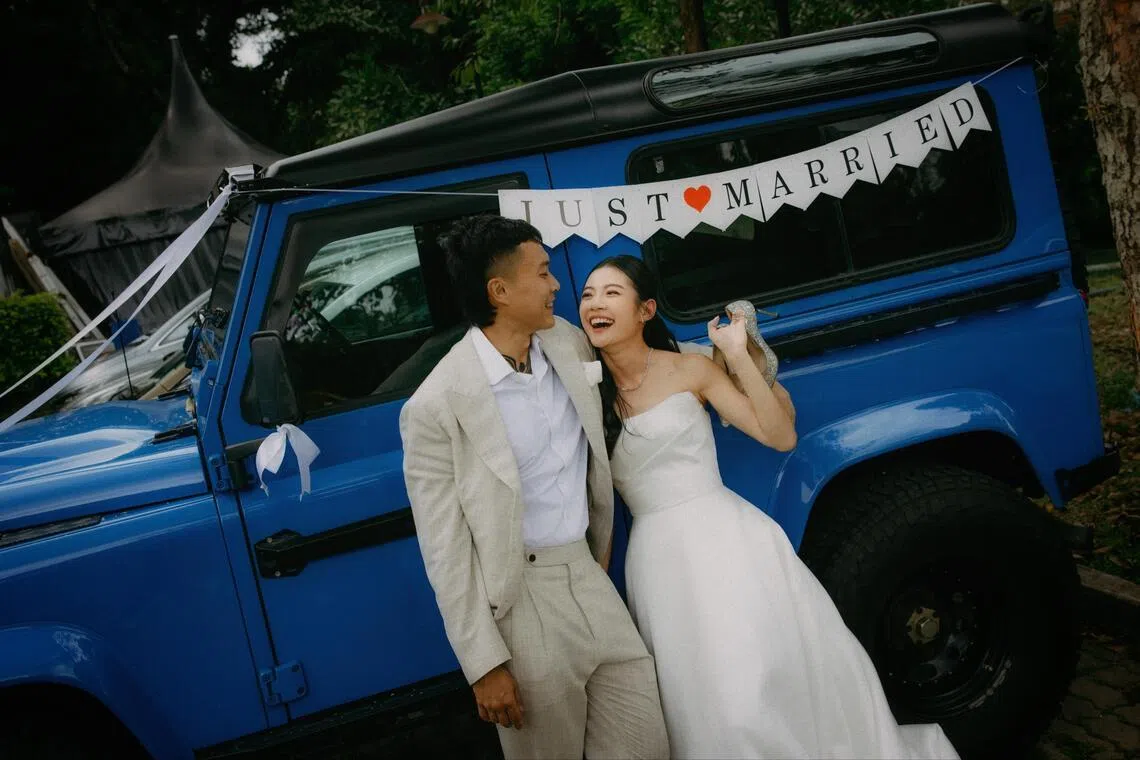 The rugged Land Rover as the wedding car in November 2025