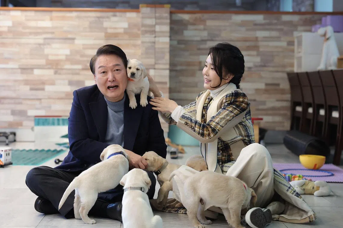 South Korean President Yoon Suk-yeol and his wife Kim Keon-hee at the Samsung Guide Dog School in Yongin in 2022.