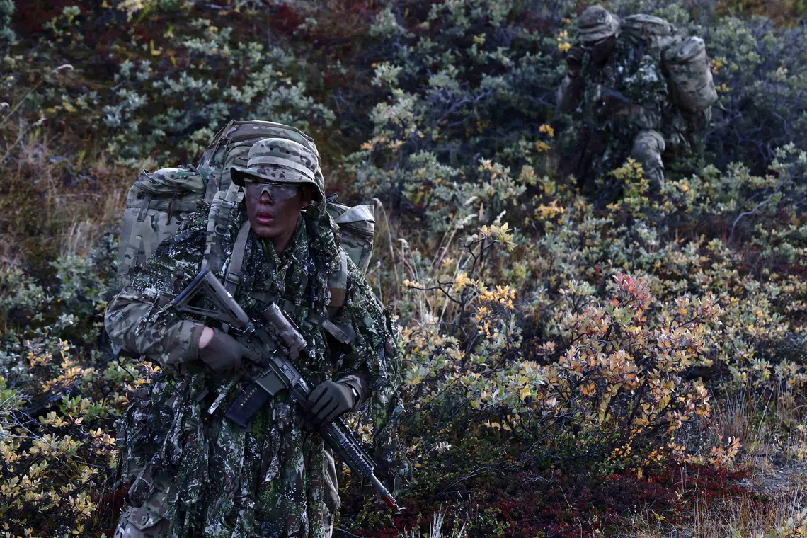 Soldiers participating in a military exercise for the first Danish conscript soldiers in Greenland since a reform of military conscription was implemented, on Aug 28.