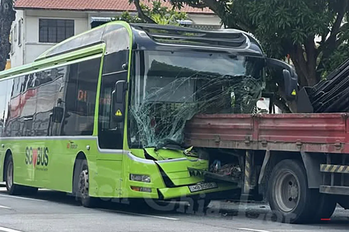The bus driver was later rescued by the Singapore Civil Defence Force using hydraulic rescue tools.
