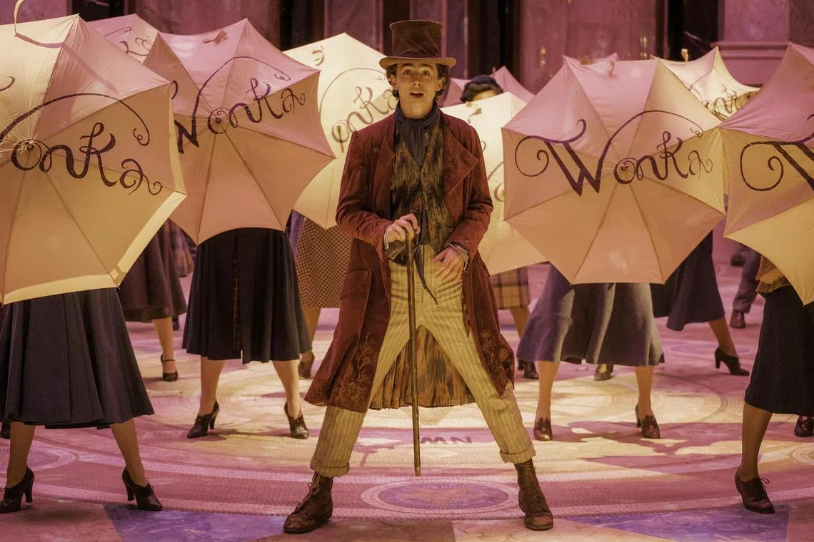 Timothee Chalamet plays a younger version of Roald Dahl’s famous chocolatier Willy Wonka in the fantasy musical Wonka.