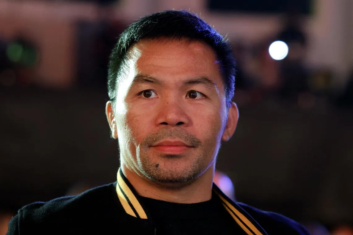 Boxing - Antony Joshua v Francis Ngannou - Weigh-in - BLVD World, Riyadh, Saudi Arabia - March 7, 2024 Manny Pacquiao poses ahead of the weigh-in Action Images via Reuters/Andrew Couldridge/File Photo