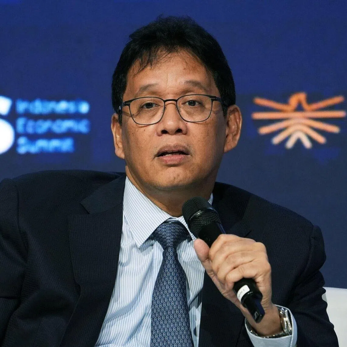 Purbaya Yudhi Sadewa, Indonesia's finance minister, speaks during the Indonesia Economic Summit in Jakarta, Indonesia, on Tuesday, Feb. 3, 2026. Purbaya said a warning about corporate transparency from MSCI Inc. last week, which triggered a slump in local stocks, represents an opportunity for an economy which he defended as fundamentally robust. Photographer: Dimas Ardian/Bloomberg