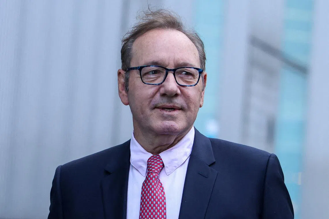 FILE PHOTO: Actor Kevin Spacey walks outside Southwark Crown Court, as the jury consider their verdict over charges related to allegations of sex offences, in London, Britain, July 26, 2023. REUTERS/Susannah Ireland/File Photo