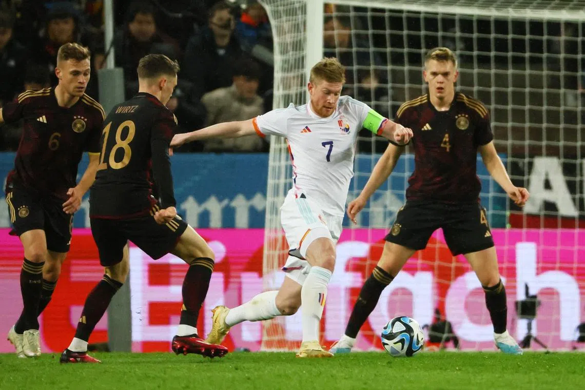 Belgium's Kevin de Bruyne in action against Germany in a friendly match on March 28, 2023.