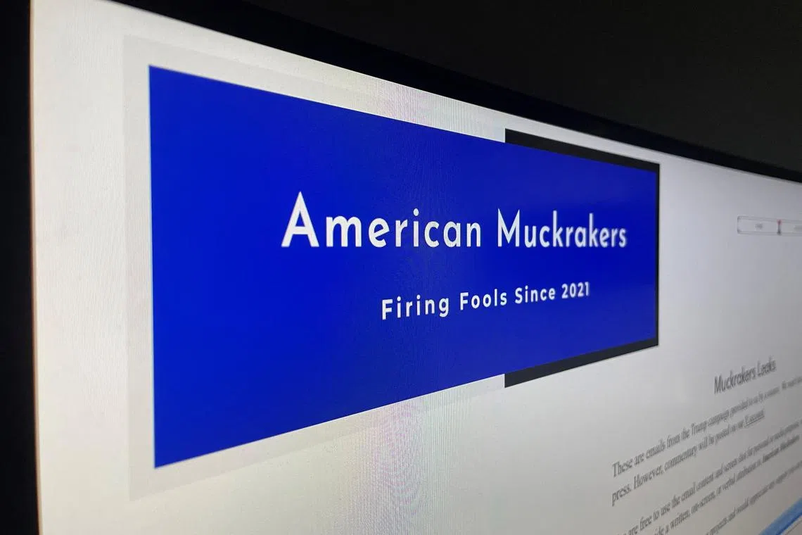 The website of the Democratic Political Action Committee (PAC) American Muckrakers is seen in this photograph taken in Bethesda, Maryland, U.S., October 22, 2024. REUTERS/Raphael Satter