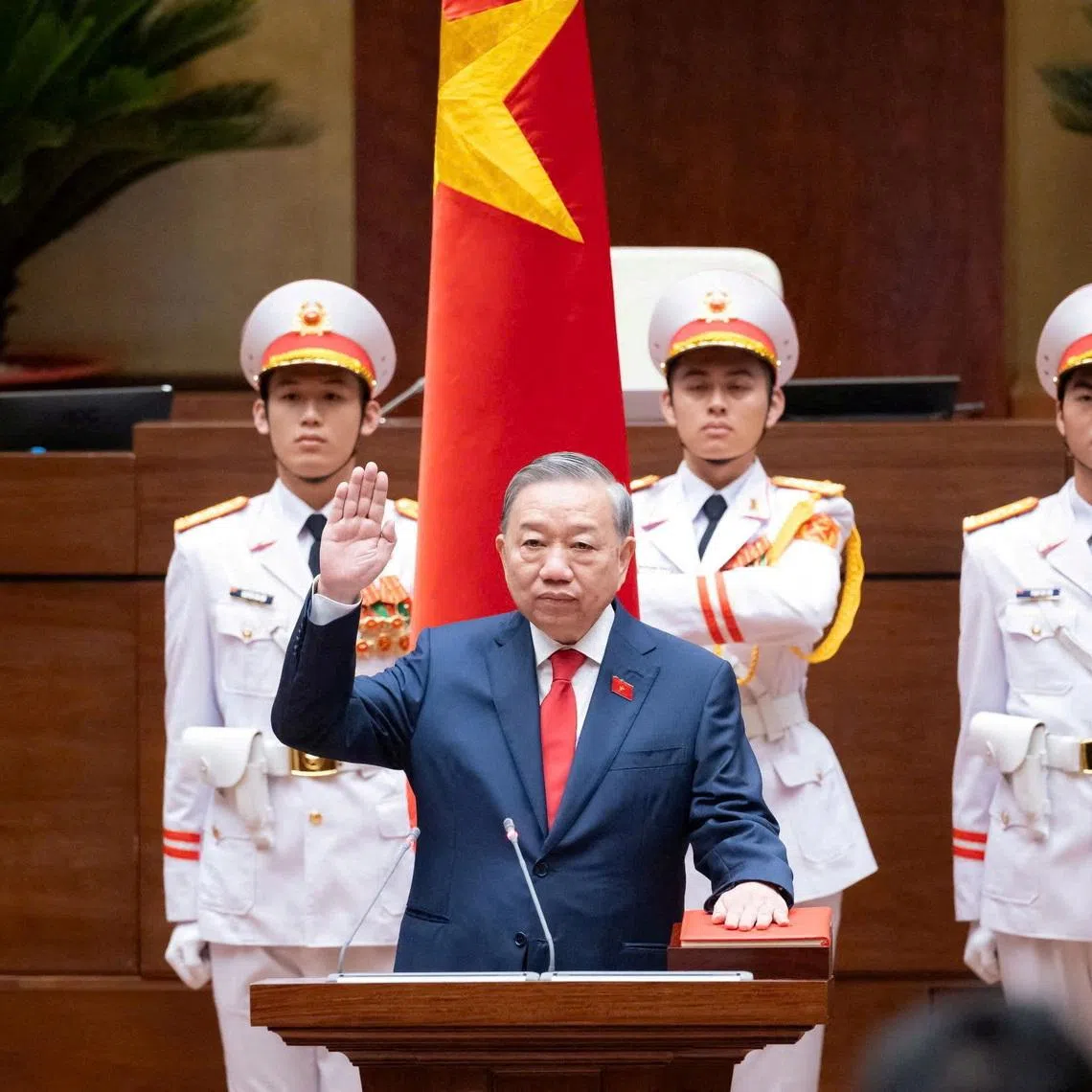Vietnam's Communist Party General Secretary To Lam takes his oath as Vietnam's President during the legislature's session at the National Assembly in Hanoi, Vietnam, April 7, 2026. National Assembly/Handout via REUTERS