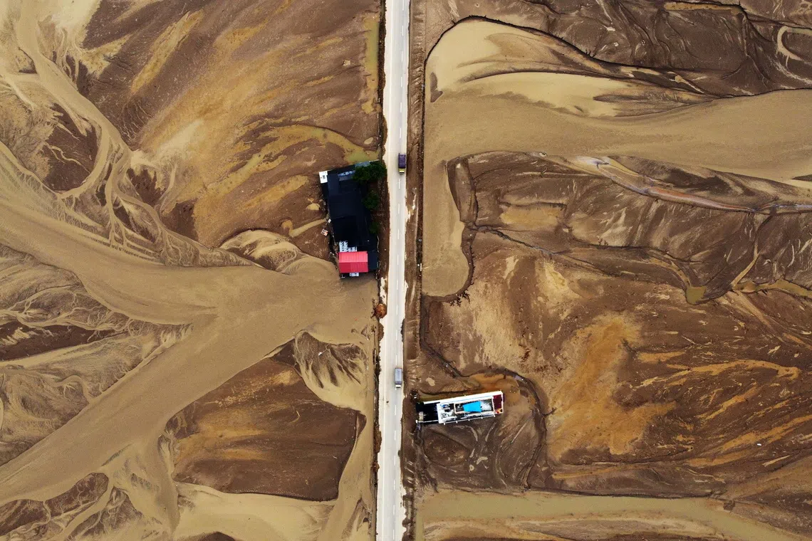 An area covered by mud at a flood-affected village in the Meureudu area of Pidie Jaya, Aceh, Indonesia, on Dec 3, 2025. 