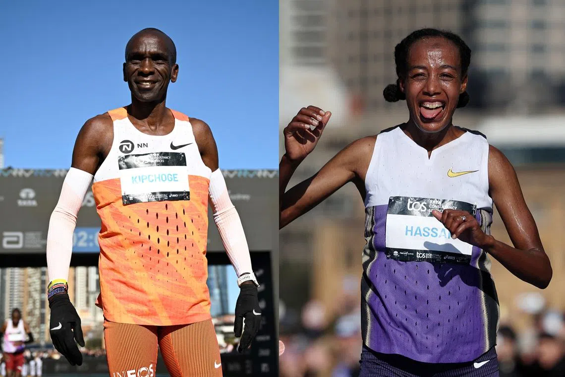 Ethiopian running legend Eliud Kipchoge (left) and Olympic champion Sifan Hassan, of the Netherlands, will make their New York City Marathon debut in November.
