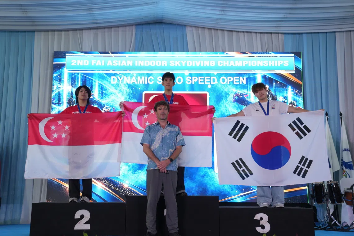 Jordan Lee (middle) clinched the solo speed open gold., while teammate Kai Minejima-Lee won the silver.