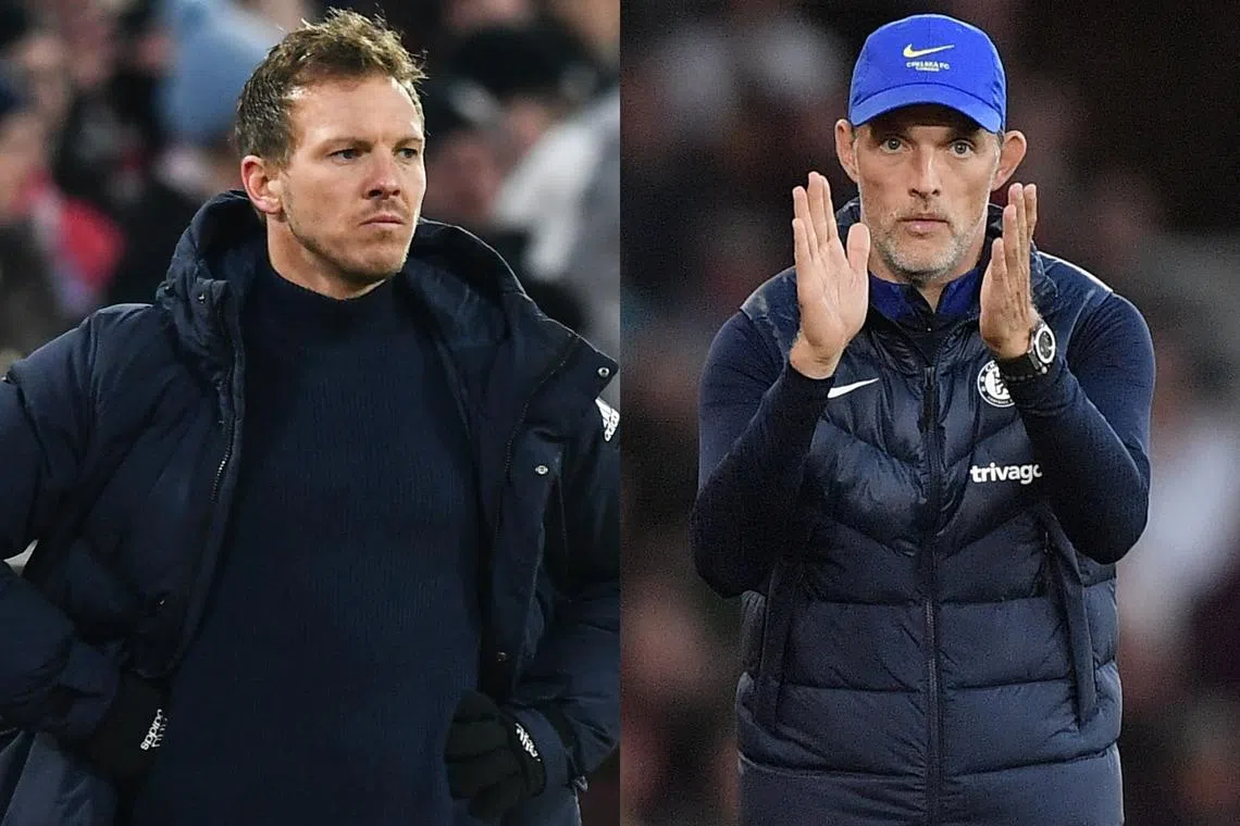 Julian Nagelsmann (left) is being replaced with former Chelsea manager Thomas Tuchel.