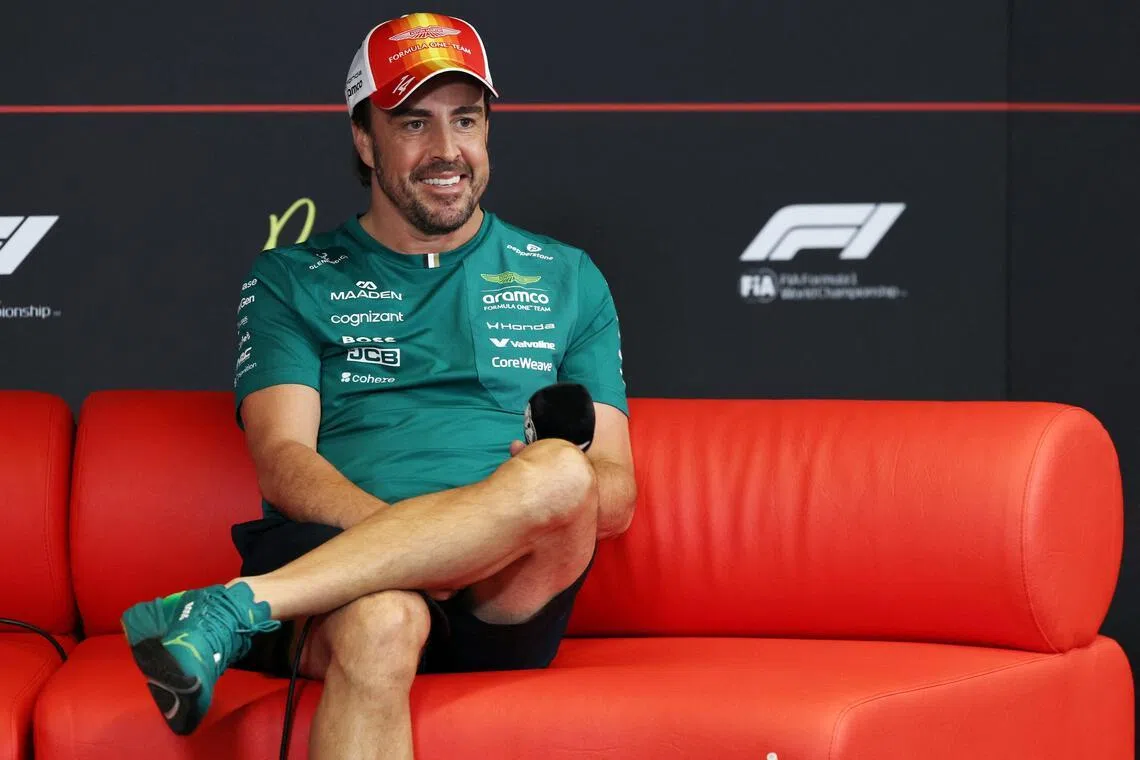 Aston Martin's Spanish driver Fernando Alonso attends a press conference at the Circuit de Catalunya on June 11.