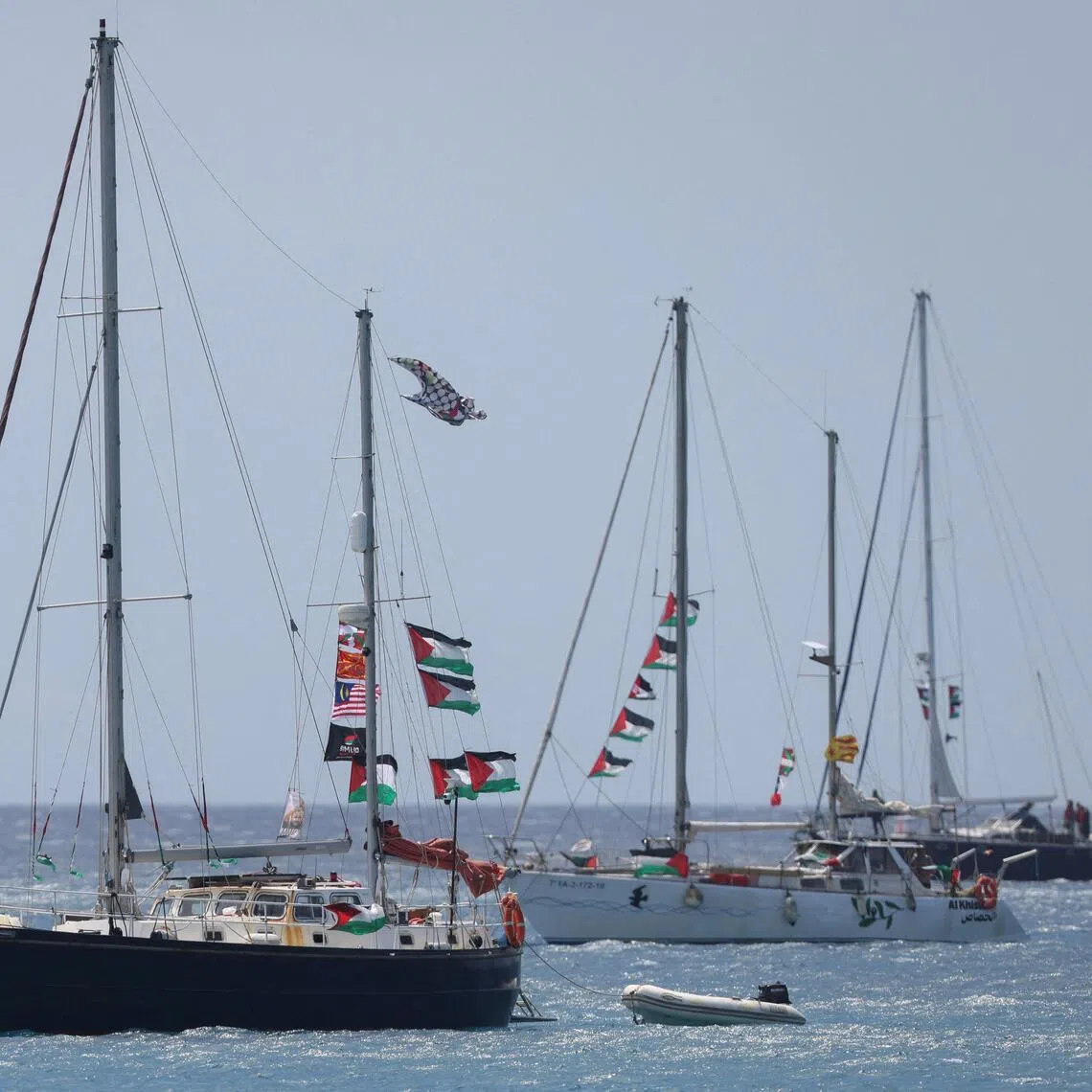 Vessels of the Global Sumud Flotilla, which was intercepted on international waters by the Israeli Navy, sail off the city of Ierapetra, on the island of Crete, Greece, on May 1, 2026.