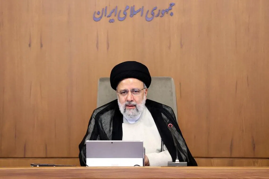 Iranian President Ebrahim Raisi speaks during a meeting with the cabinet in Tehran, Iran, October 8, 2023. Iran's Presidency/WANA (West Asia News Agency)/Handout via REUTERS/File Photo