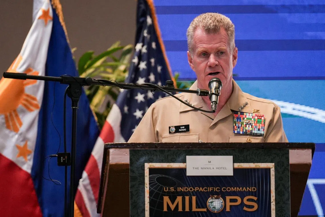 U.S. Indo-Pacific Command Admiral Samuel Paparo speaks during the International Military Law and Operations Conference (MILOPS), in Manila, Philippines, August 27, 2024. REUTERS/Lisa Marie David/File Photo