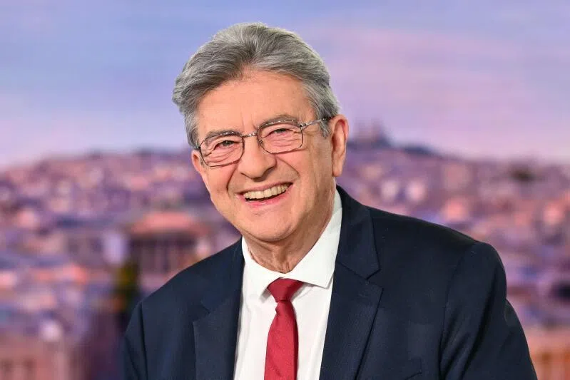 France Unbowed leader Jean-Luc Melenchon posing ahead of an interview on the French TV channel TF1's evening news programme where he announced his candidacy for the election, on May 3.