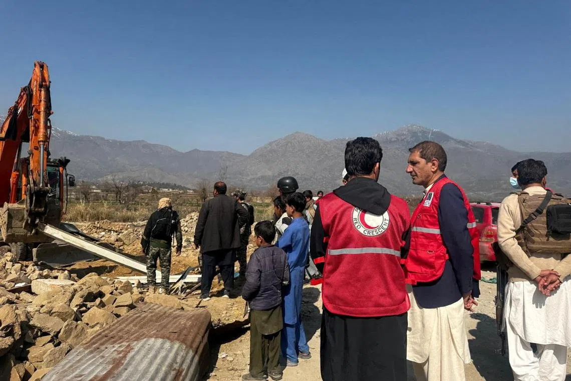 Emergency workers respond after reported militant attack in Bajaur, Khyber Pakhtunkhwa Province, Pakistan, February 17, 2026.  Pakistan Red Crescent Merged Areas/Handout via REUTERS