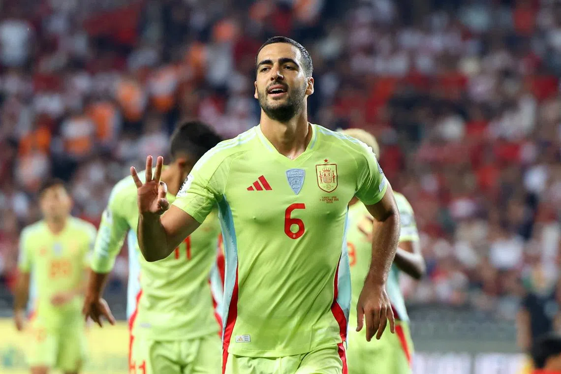 Soccer Football - World Cup - UEFA Qualifiers - Group E - Turkey v Spain - Konya Buyuksehir Arena, Konya, Turkey - September 7, 2025 Spain's Mikel Merino celebrates scoring their fifth goal REUTERS/Murad Sezer