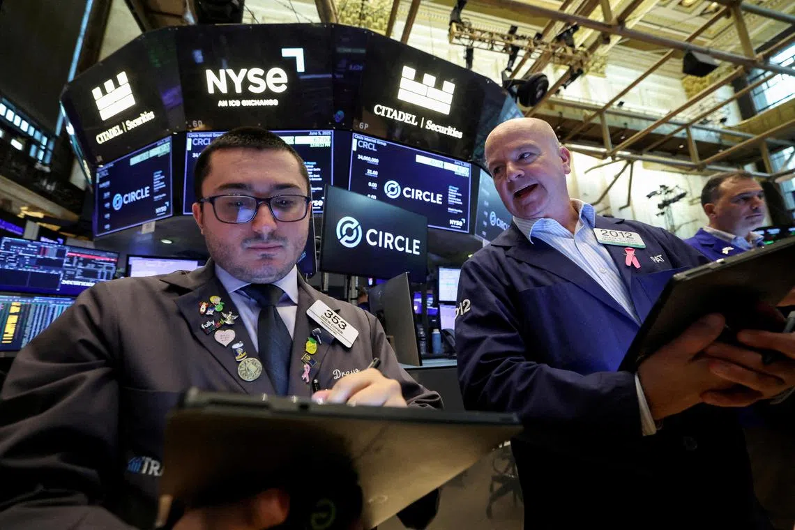 Traders working on the floor of the New York Stock Exchange, in New York City.