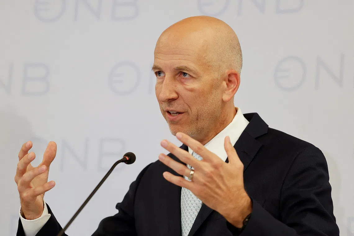 European Central Bank policymaker Martin Kocher holds his first press conference as head of the Austrian National Bank (OeNB), in Vienna, Austria, September 12, 2025. REUTERS/Lisa Leutner