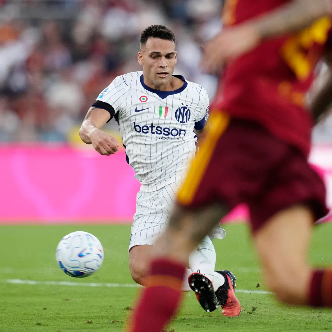 Inter Milan’s Lautaro Martinez scoring their first goal during their 2-2 draw with Roma on Sept 10.