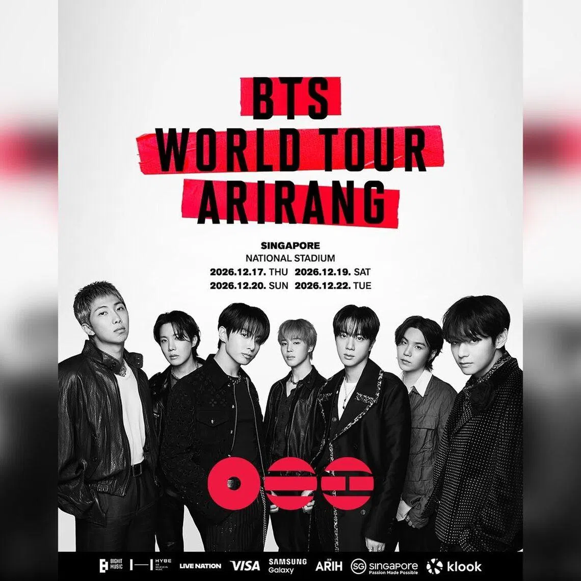 BTS will perform at the National Stadium on Dec 17, 19, 20 and 22.