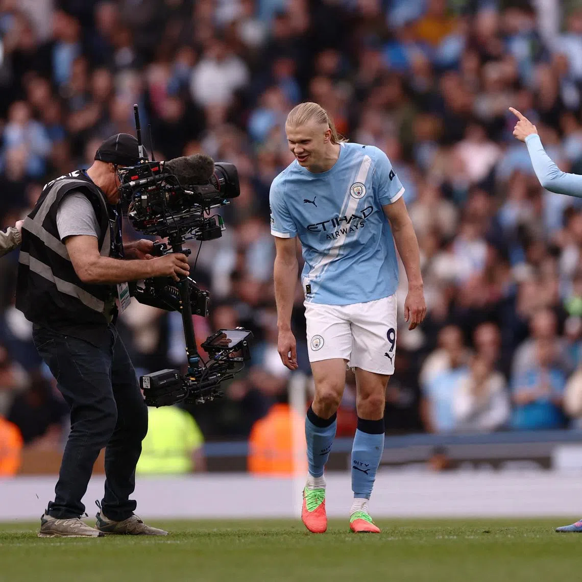 Soccer Football - Premier League - Manchester City v Arsenal - Etihad Stadium, Manchester, Britain - April 19, 2026 Manchester City's Erling Haaland celebrates after the match Action Images via Reuters/Lee Smith