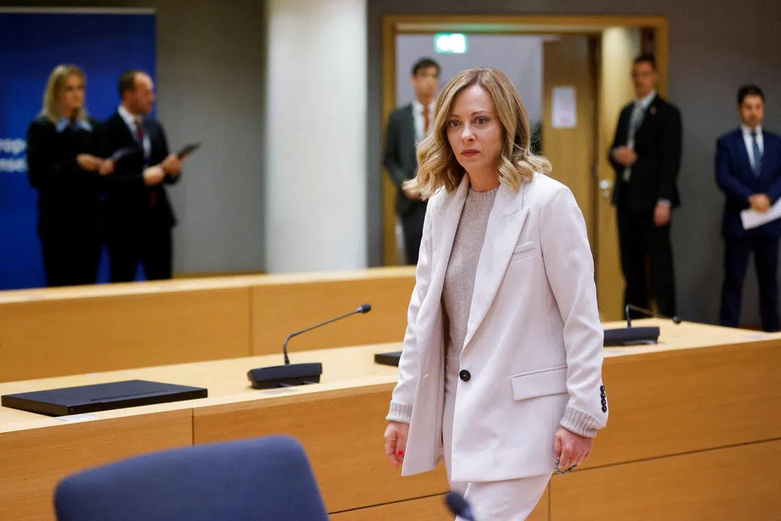 Italy's Prime Minister Giorgia Meloni attends a European Union leaders informal summit in Brussels, Belgium June 17, 2024. REUTERS/Johanna Geron