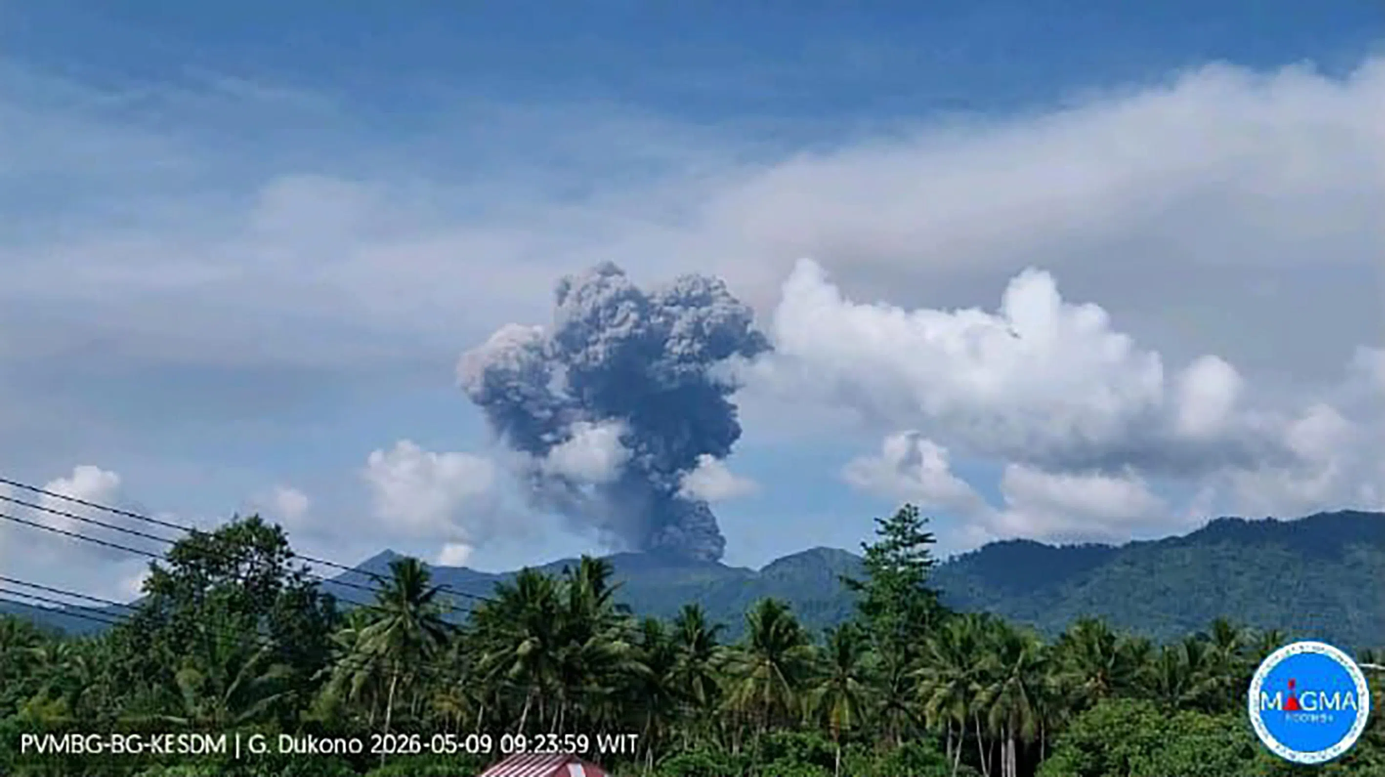 An ash column from Mount Dukono observed from the Dukono Volcano Observation Post in Indonesia’s North Maluku province at 9.23am on May 9.