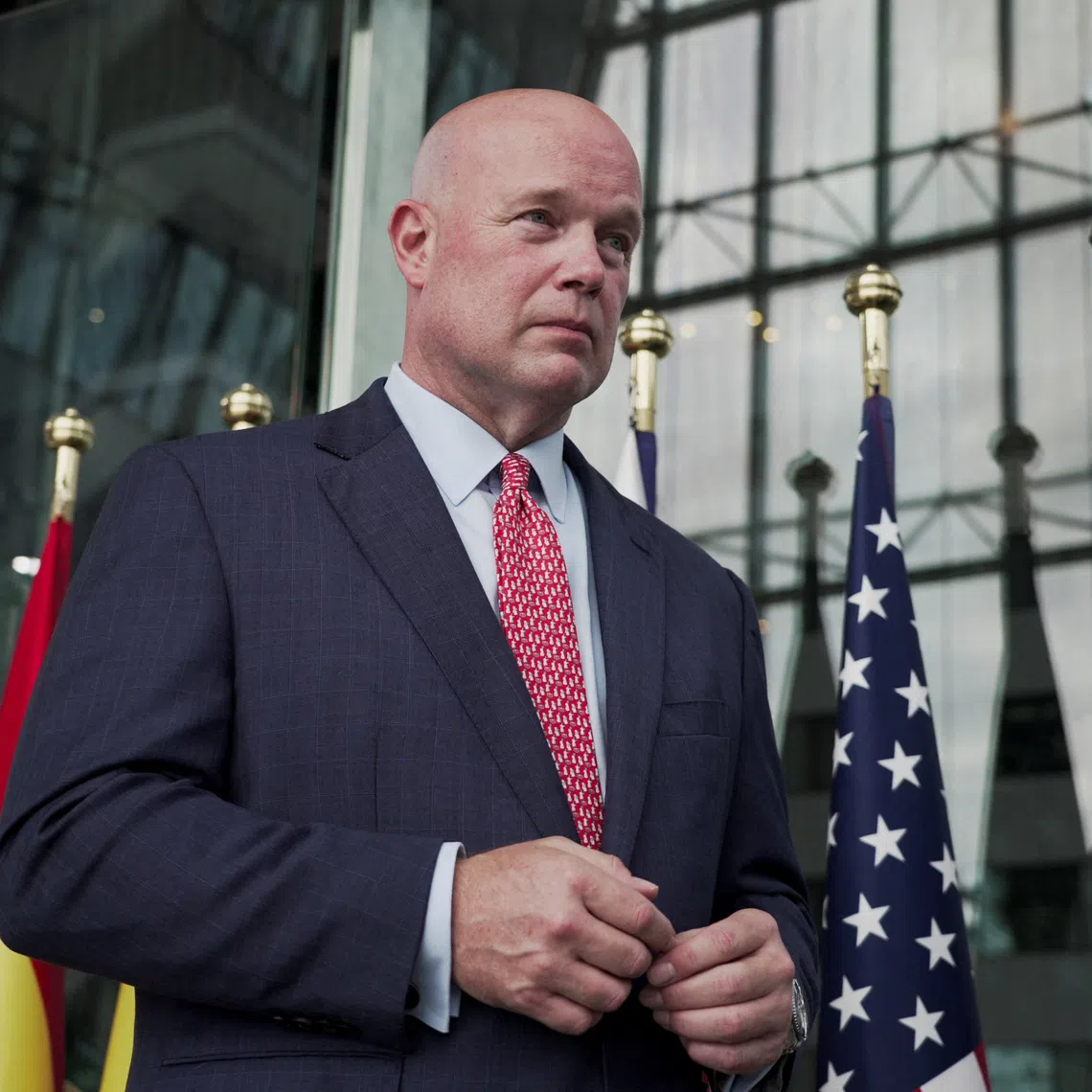 FILE PHOTO: U.S. Ambassador to NATO Matthew Whitaker speaks during an interview with Reuters at NATO headquarters in Brussels, Belgium, August 4, 2025. REUTERS/Marta Fiorin/ File Photo