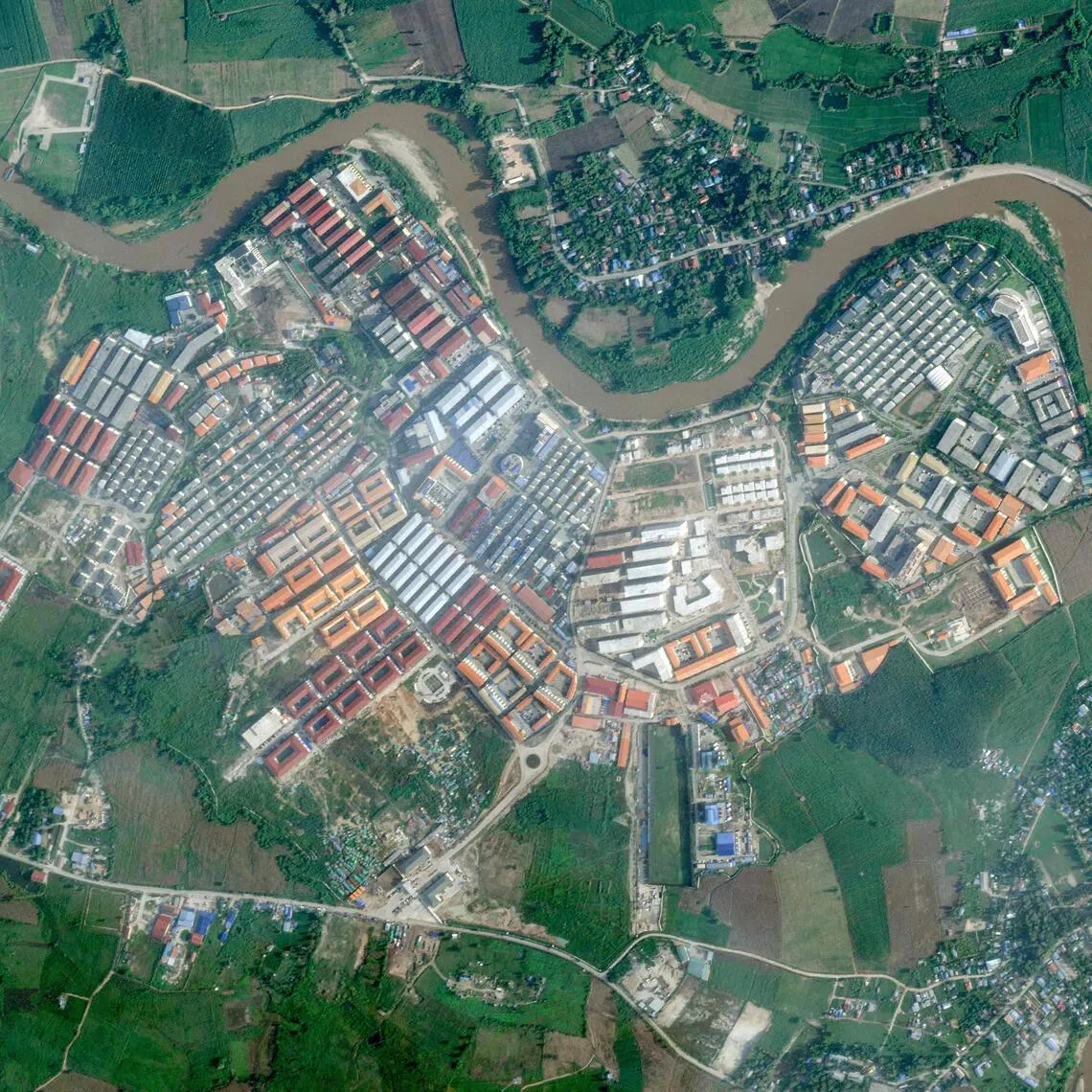 This satellite image shows KK Park, one of the highest-profile scam centres in war-torn Myanmar.
