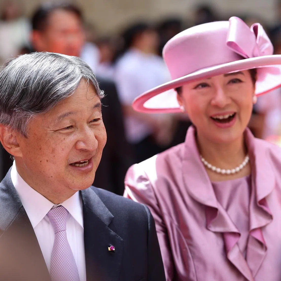 Japanese Emperor Naruhito (left) and Empress Masako visit the Brussels City Hall during a state visit to Brussels, Belgium on June 23.