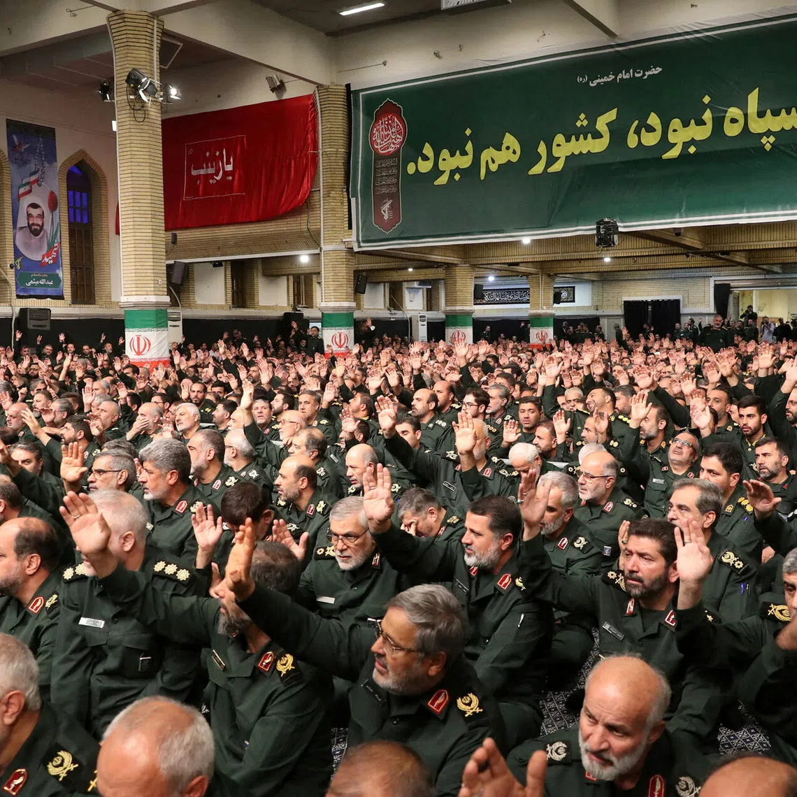 Commanders and members of the Islamic Revolutionary Guard Corps meet with Iran's Supreme Leader Ayatollah Ali Khamenei in Tehran, Iran August 17, 2023. Office of the Iranian Supreme Leader/WANA (West Asia News Agency) via REUTERS