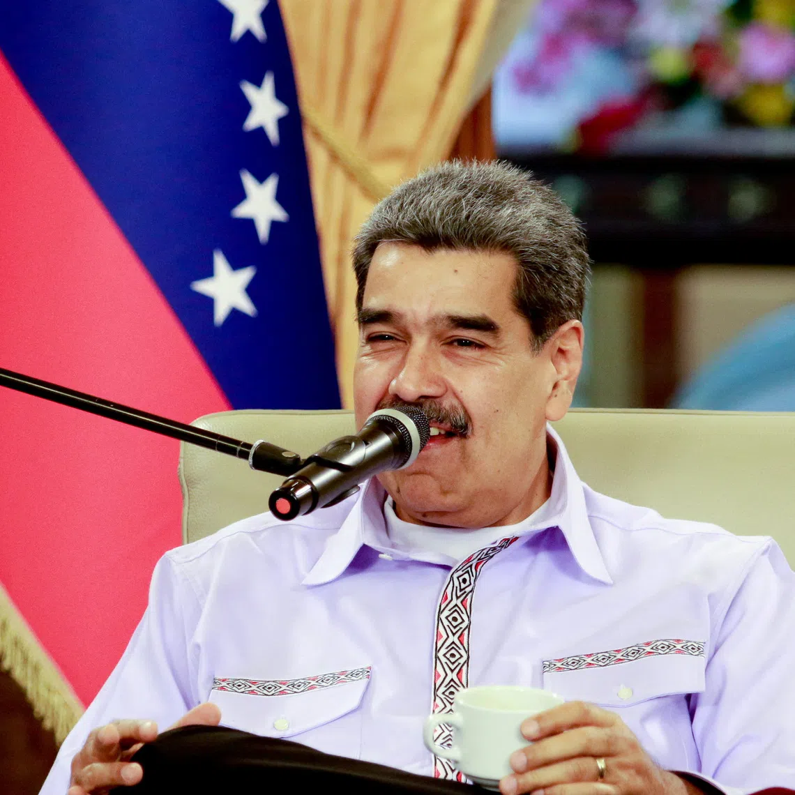 Venezuela's President Nicolas Maduro, speaks on the day he meets with Caribbean parliamentarians from 14 countries to sign a peace agreement in the region, amid rising tensions with the United States, at Miraflores Palace in Caracas, Venezuela, October 31, 2025. Miraflores Palace/Handout via REUTERS