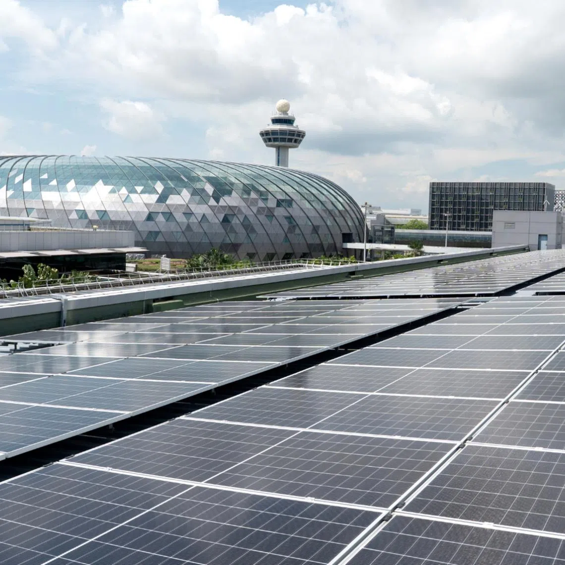 Changi Airport is home to the nation’s largest single-site rooftop solar panel system, with a capacity of almost 40 megawatt-peak.
